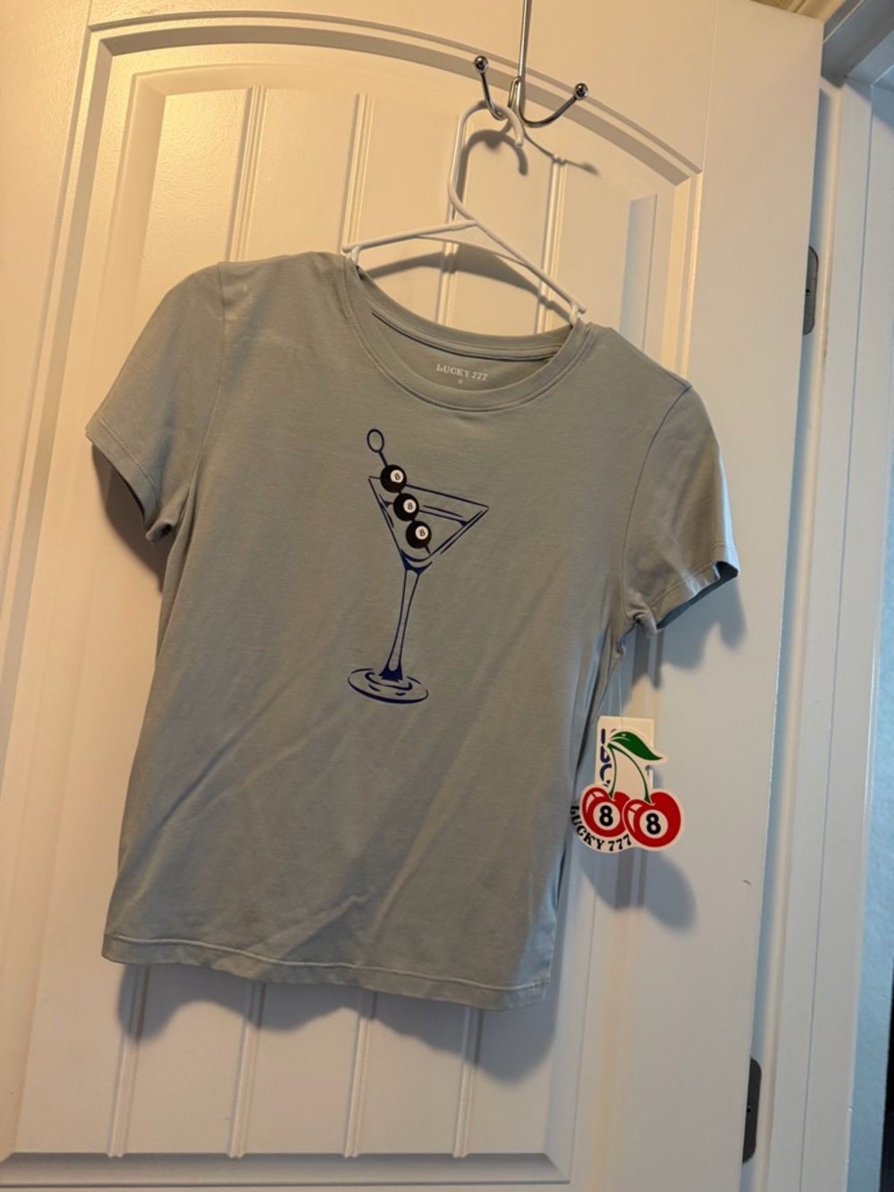 Lucky Brand Light Gray Tee with Navy Martini Graphic
